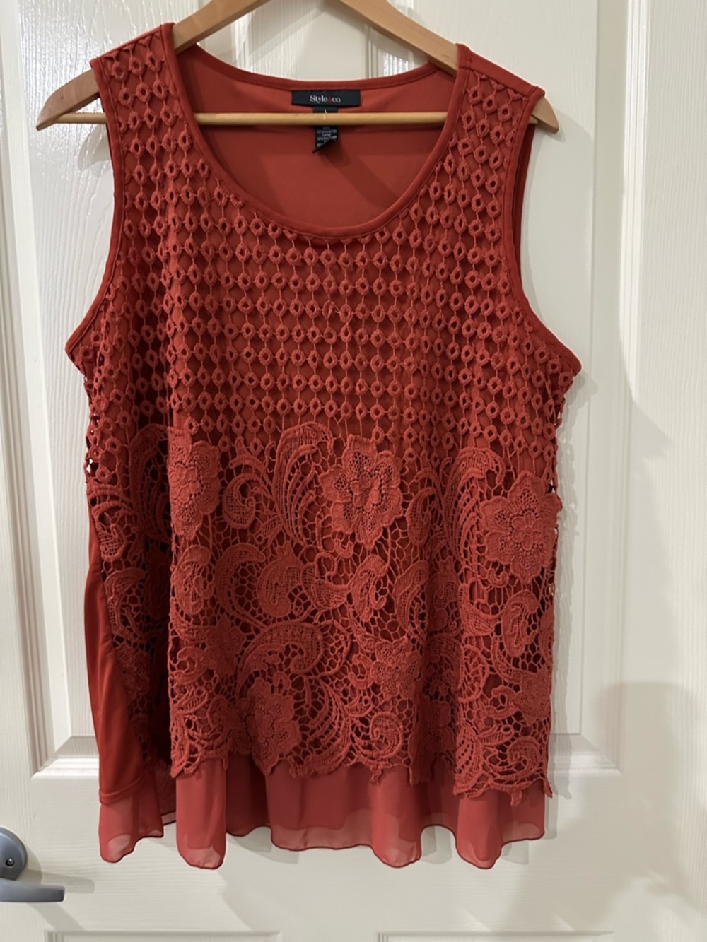Rust Crochet Lace Chiffon Trim Sleeveless Camisole Top by Style & Co